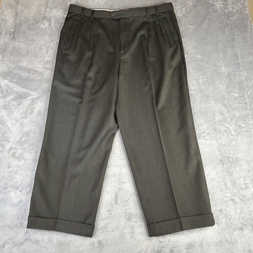 Zanella Jesse‎ Dress Pants Mens 38x26 Gray Wool Pleated Cuffed Made Italy Formal